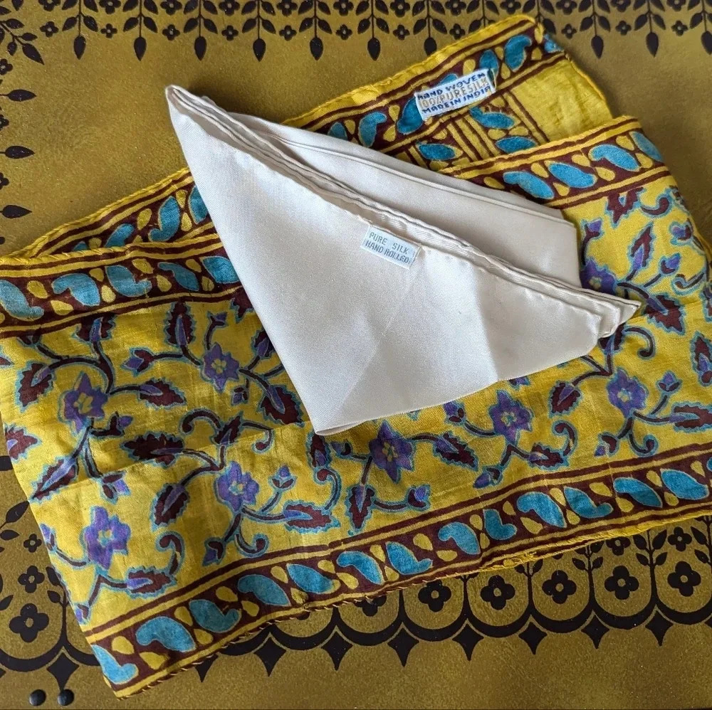 Bundle of 2 Silk Scarves- 100% Silk- Neck tie- Neck Scarf- bandana- Yellow-beige